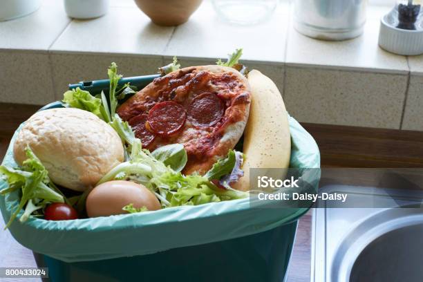 Fresh Food Waste In Recycling Bin At Home Stock Photo - Download Image Now - Food, Loss, Garbage