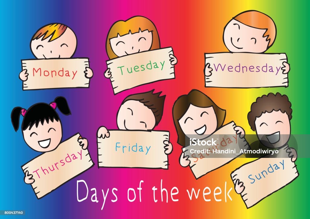 Days Of Week With Children Cartoon Style Stock Illustration - Download  Image Now - Adult, Adults Only, Arts Culture and Entertainment - iStock