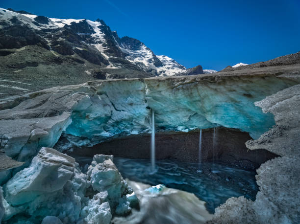 The glacier rises in the zone of the Austrian Alps near the Italian border. Highlands of Europe.