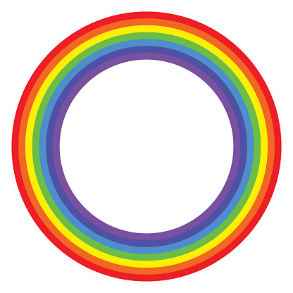 Rainbow circle spectrum colored. Ring with rainbow bands in seven colors of the spectrum and visible light red, orange, yellow, green, blue, indigo and violet. Illustration on white background. Vector