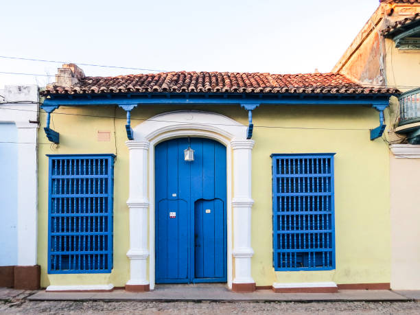 Typical colored colonial house in Trinidad stock photo