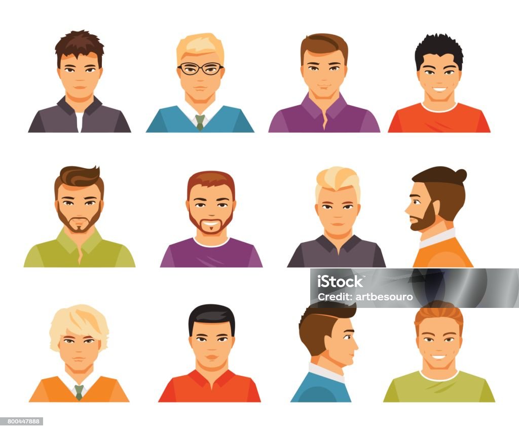 Male avatars Set of male portraits with different hairstyles. Avatars. Vector illustration Men stock vector