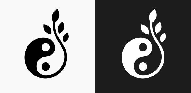 illustrazioni stock, clip art, cartoni animati e icone di tendenza di icona di yin e yang su sfondi vettoriali in bianco e nero - yin yang symbol immagine