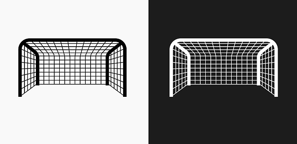 Soccer Net Icon on Black and White Vector Backgrounds. This vector illustration includes two variations of the icon one in black on a light background on the left and another version in white on a dark background positioned on the right. The vector icon is simple yet elegant and can be used in a variety of ways including website or mobile application icon. This royalty free image is 100% vector based and all design elements can be scaled to any size.