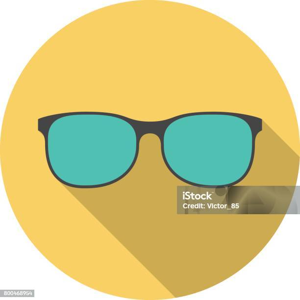 Glasses Circle Icon With Long Shadow Flat Design Style Stock Illustration - Download Image Now