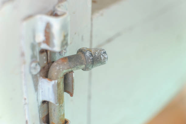 Close Up old padlock, Door bolt