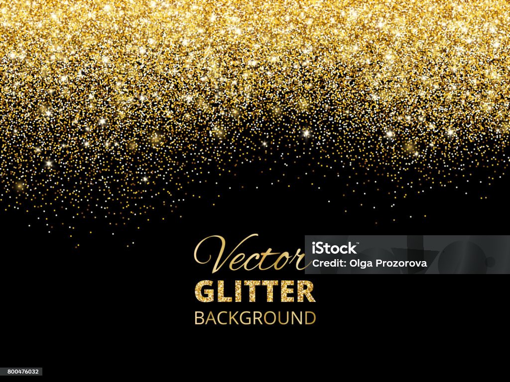 Vector illustration of falling glitter confetti, golden dust. Fe Festive background with falling glitter confetti, golden dust. Sparkling glitter border, vector frame. Great for wedding invitations, party posters, christmas, new year and birthday cards. Gold - Metal stock vector