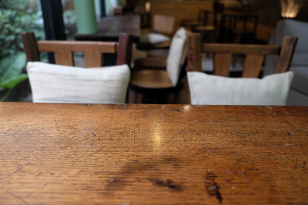 istock Top of empty wood table with Bar Cafe Restaurant blurred background, product display template, Business presentation 800476790