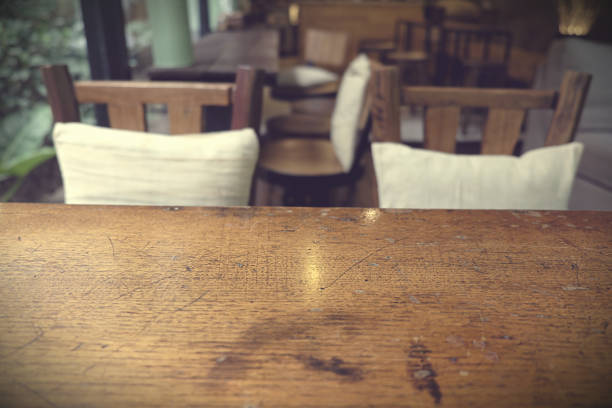 istock Top of empty wood table with Bar Cafe Restaurant blurred background, product display template, Business presentation 800476822