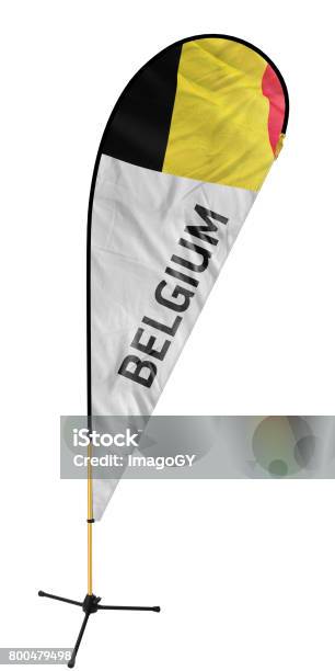 Belgiums Country Flag And Name On A Feather Banner Bow Flag Stock Photo - Download Image Now