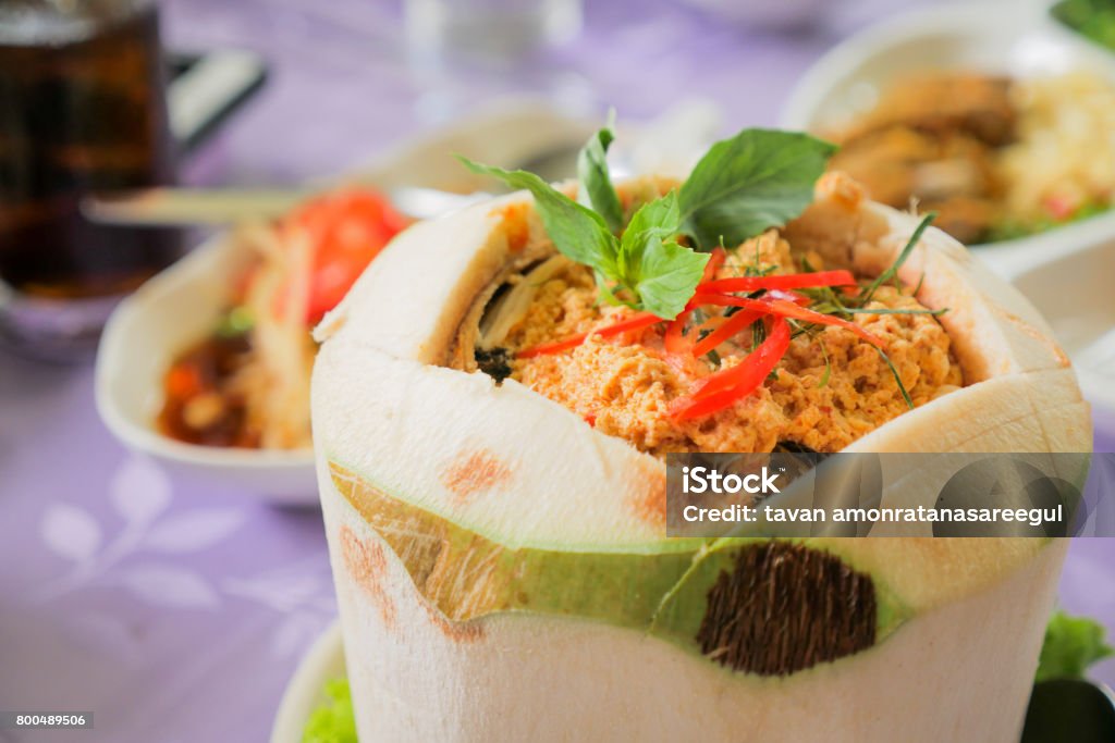 steamed seafood with curry paste in coconut testy steamed seafood with curry paste in coconut Appetizer Stock Photo