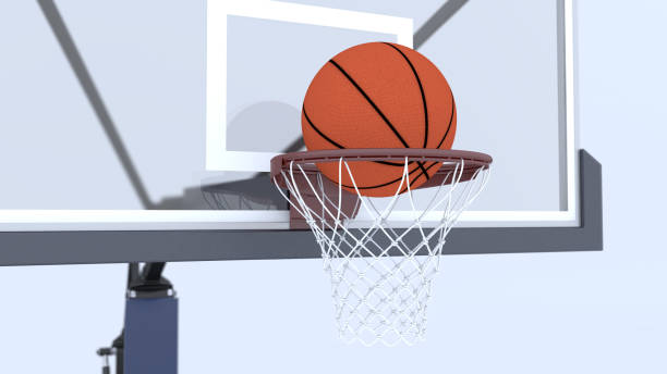 istock 3d Basketball ball and basket 800492828