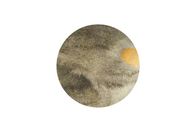 istock Golden gouache and black ink circle hand drawn isolated on white background. 800496348