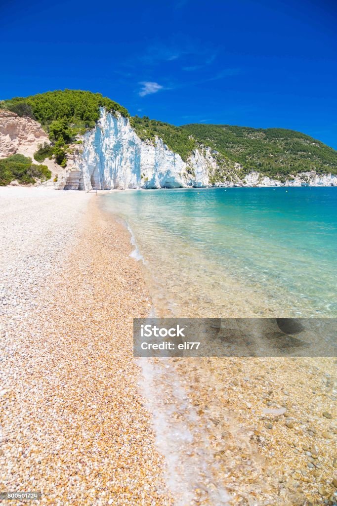 The beach of Vignanotica  on Apulia, Italy The beach of Vignanotica on the coast of Gargano National park on Apulia, Italy Bay of Water Stock Photo