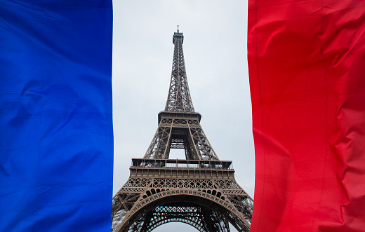 French flag and Eiffel tower, concept picture