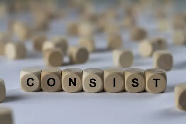 series of images: cube with letters, sign with wooden cubes