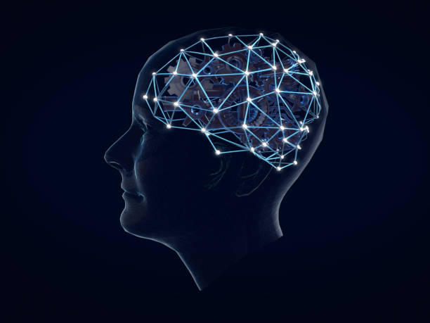 istock Golden gears and machine part in shape of brain on human head, intelligence work concept,Abstract brain.3D rendering 800507438