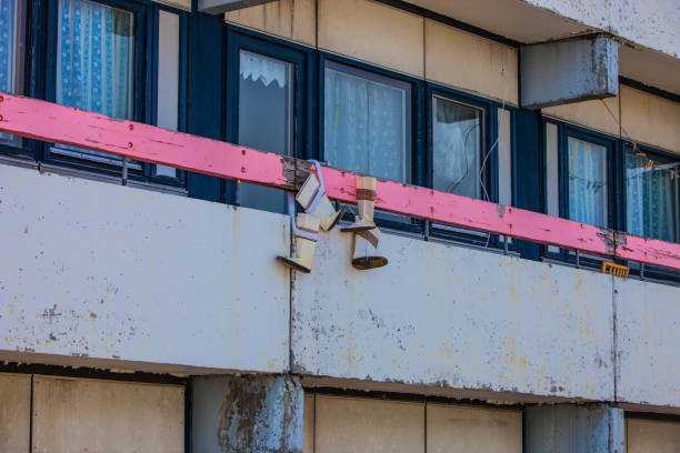 A pair of kamiks hanging from the balcony