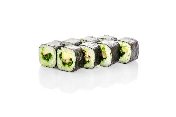 istock Sushi roll vegan, Chuka seaweed, avocado 800645506