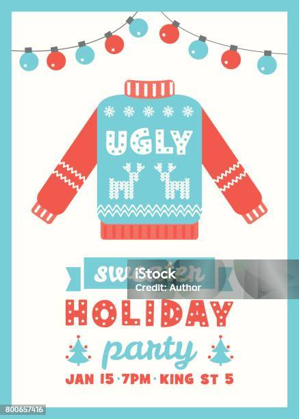 Ugly Sweater Holiday Party Invitation Card Stock Illustration - Download Image Now - Christmas Sweater, Ugliness, Ugly Sweater