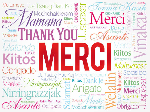 merci (dziękuję w języku francuskim) - thank you angielski zwrot stock illustrations