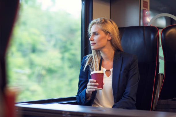 istock Businesswoman in the train 800845502