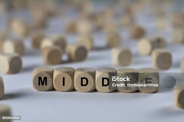 Middle Cube With Letters Sign With Wooden Cubes Stock Photo - Download Image Now - Abstract, Attitude, Brick