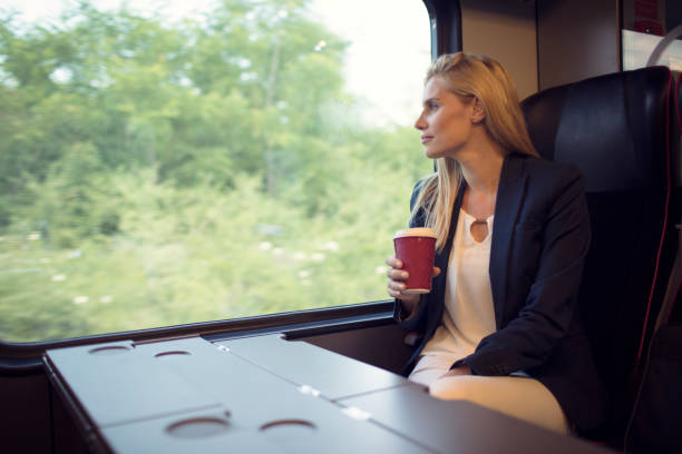 istock Businesswoman in the train 800853430