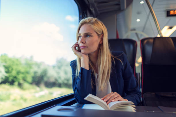 istock Businesswoman in the train 800858112