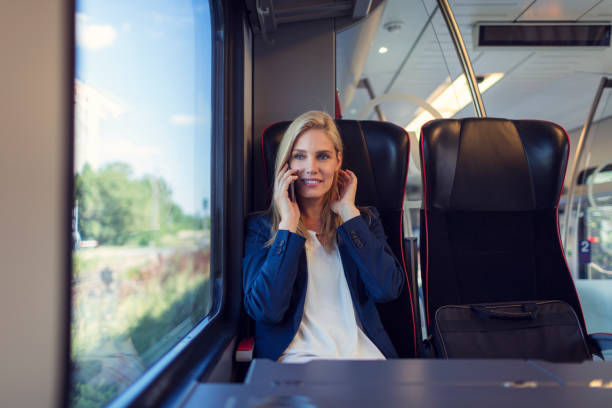 istock Businesswoman in the train 800858114
