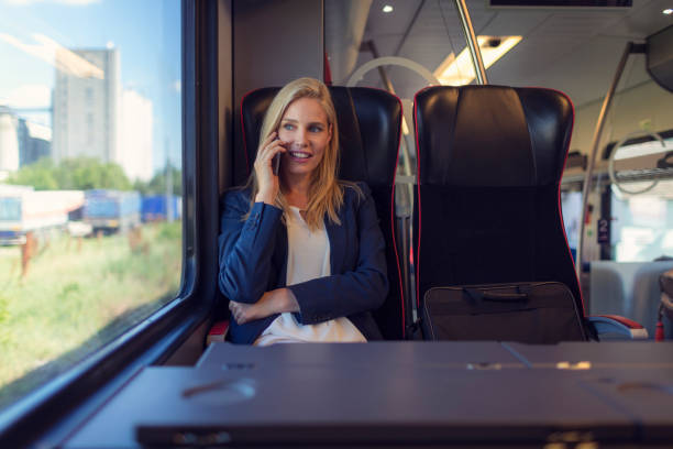 istock Businesswoman in the train 800858156