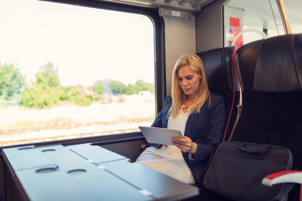 istock Businesswoman in the train 800858208