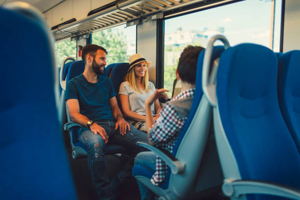 istock Family traveling by train together 800874262
