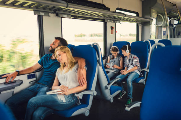 istock Family traveling by train together 800880960