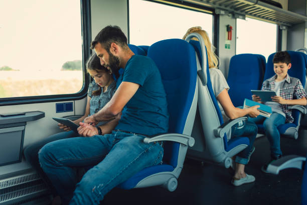 istock Family traveling by train together 800881030