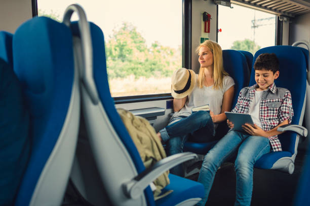 istock Family traveling by train together 800881274