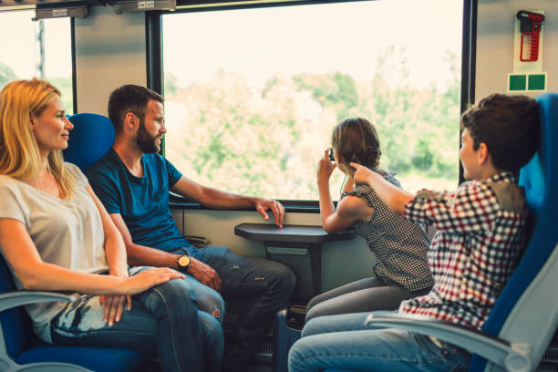 istock Family traveling by train together 800883790