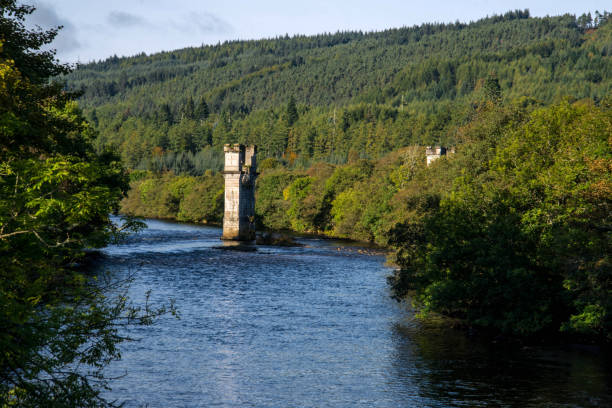 Old tower in river Tower span ruin in a river at Fort Augustus Scotland fort augustus stock pictures, royalty-free photos & images