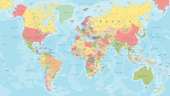 Colored World Map - Detailed Vector Illustration