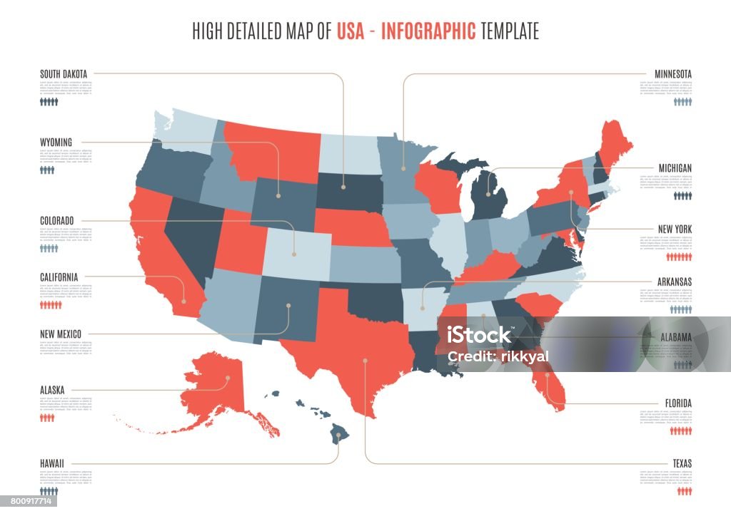 アメリカ合衆国の高詳細地図 - アメリカ合衆国のロイヤリティフリーベクトルアート