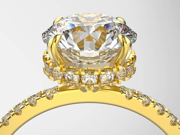 istock 3D illustration isolated zoom macro yellow gold ring with diamonds 800963968