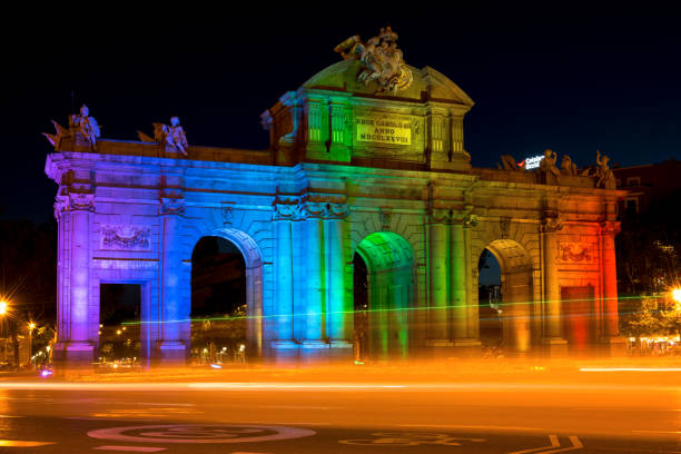 istock Alcala Gate in Madrid Celebrating World Pride Week Illuminated in Raainbow Colors 800966858