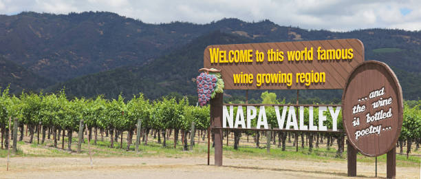 panneau de bienvenue de la napa valley - napa valley vineyard sign welcome sign photos et images de collection