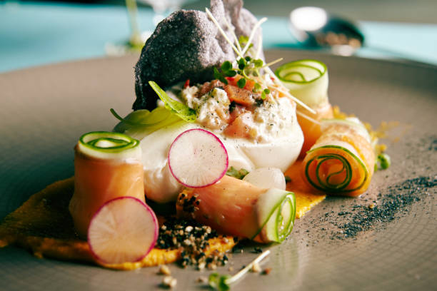 istock Salad with Smoked Salmon and Burrata Cheese 801016358
