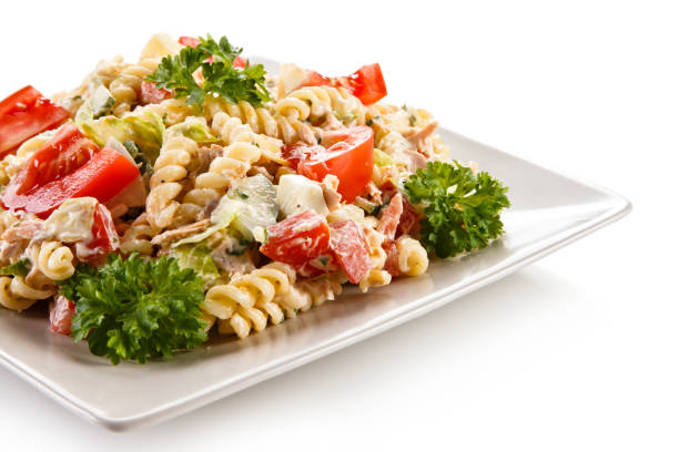 Pasta with cream sauce and vegetables