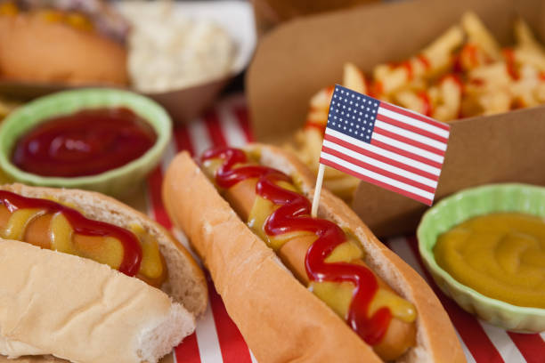 istock Hot dog decorated with 4th july theme 801021762