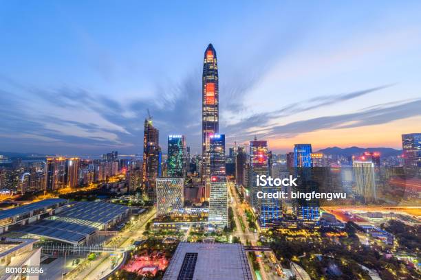 The Twilight Skyline Of Shenzhen Stock Photo - Download Image Now - Shenzhen, Urban Skyline, Architecture