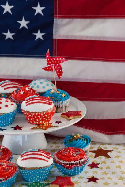 istock Close-up of decorated cupcakes with 4th july theme 801030298