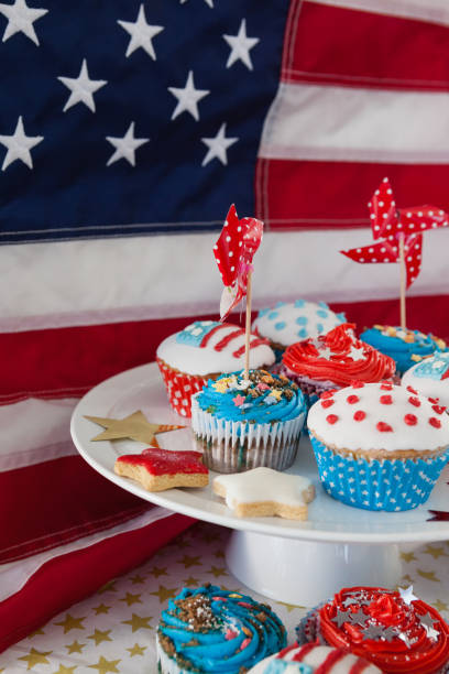 istock Close-up of decorated cupcakes with 4th july theme 801030308