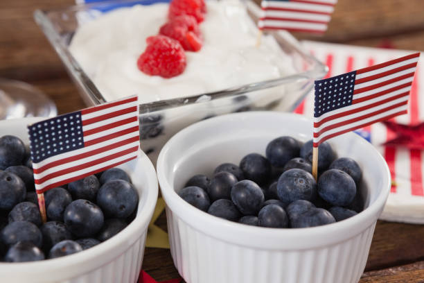 istock Blueberries in bowl with 4th july theme 801030676